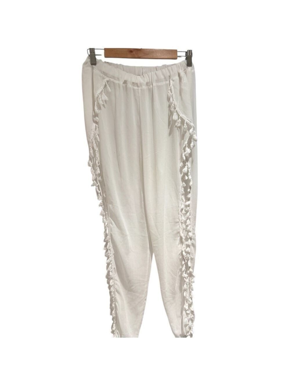 Source Unknown White Tassel Trim Swim Coverup Pants - size S